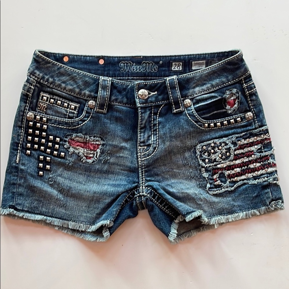Miss Me Patriotic Embellished Jean Shorts
Size 28